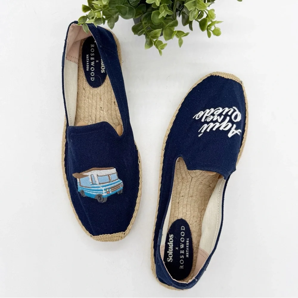 Soludos x Rosewood Aqui Me Quedo Navy Blue Slip-On Espadrille Size 13 Vacation